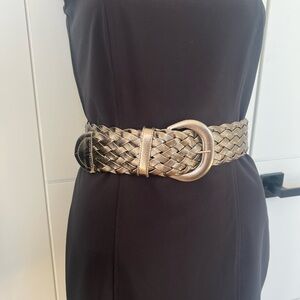 R&K Metallic Braided Gold Waist Belt with Round Buckle